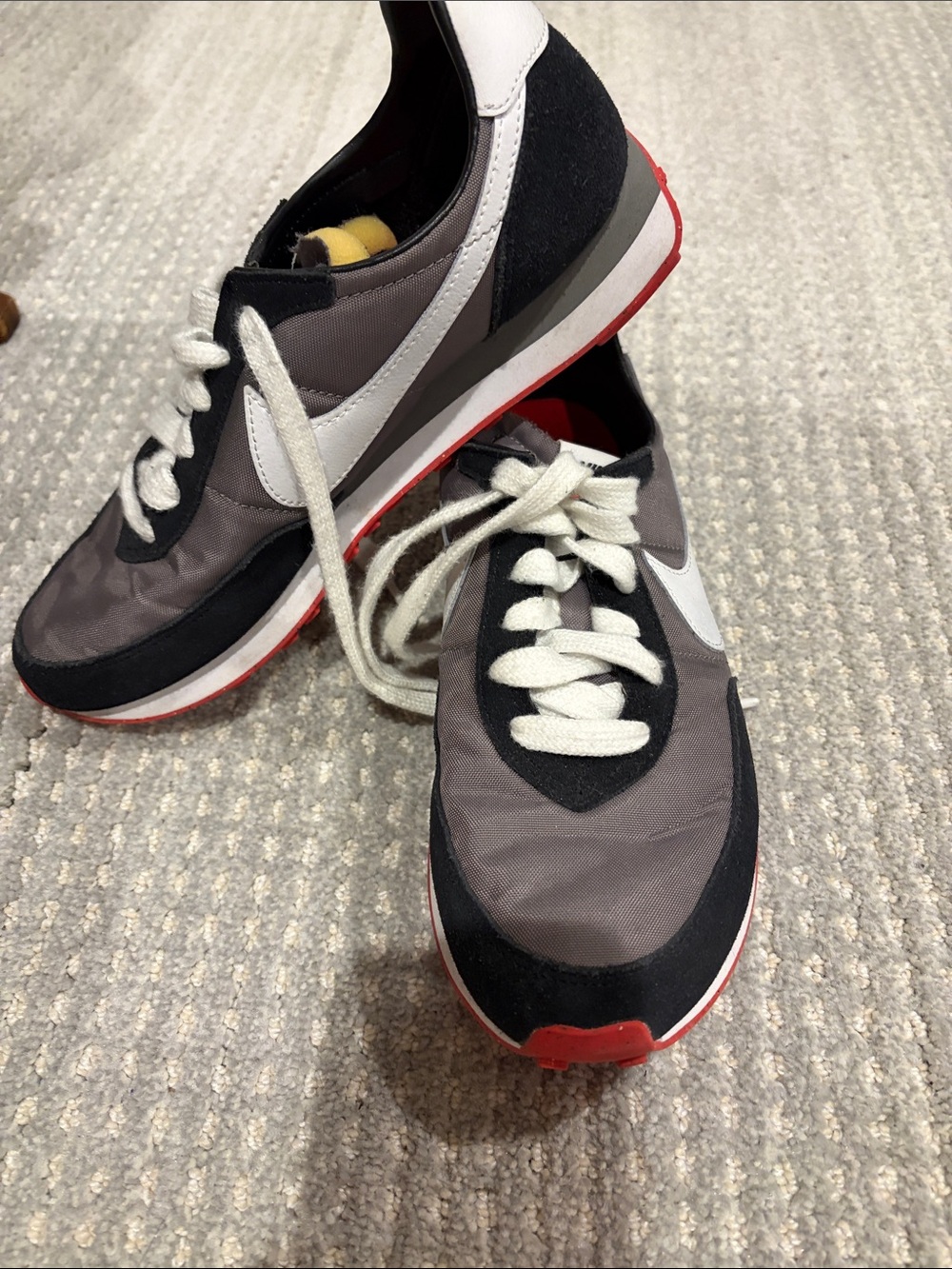 Nike Men's Athletic Sneakers in Gray, Black & White with Red Accents